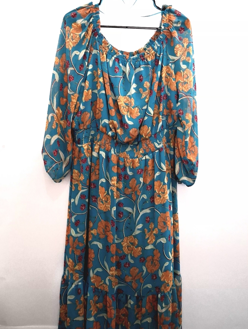 SOFIA Teal Floral Maxi Dress with Orange Blooms Size XXXL 2X 3X